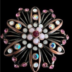 Vintage Premier Designs 3D Pink and AB Rhinestones Flower Brooch